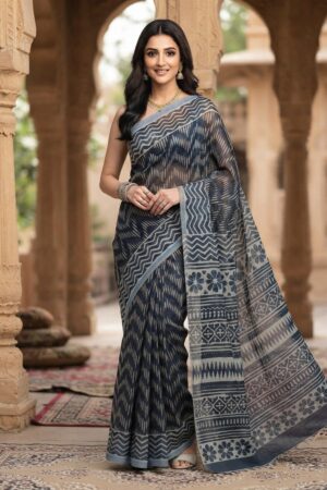 Indigo Soft  Cotton saree  for Women