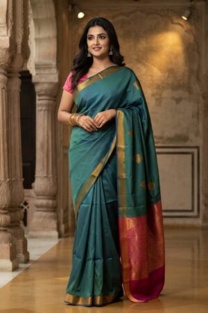 Silk saree  Green & Pink