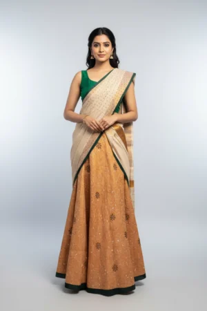 dhavani set green beige