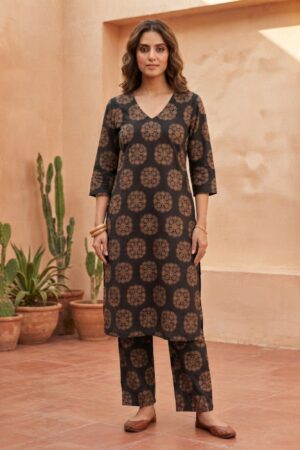 Black floral kurta set