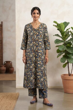 blue floral print kurta set